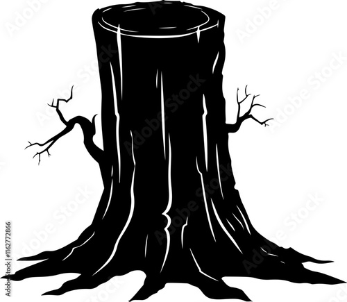 Silhouette of a Tree Stump with Branch