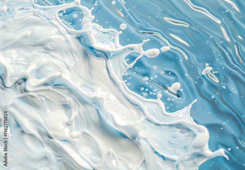 white milk or yogurt splash in wave shape isolated on blue background, 3d rendering Include clipping path. white milk or yogurt splash in wave shape isolated on blue background, 3d rendering Include clipping path.