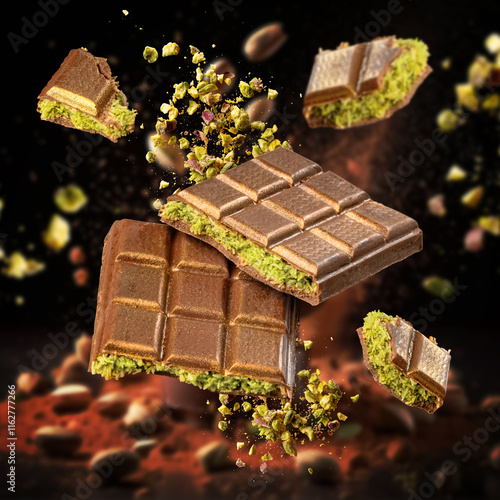 Photography Tasty chocolate bars with pistachio