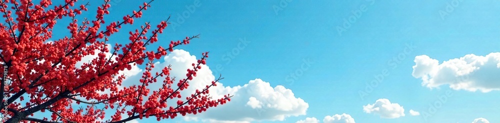 Sea buckthorn against the bright blue of a cloudless sky, landscape, branches Sea buckthorn against the bright blue of a cloudless sky, landscape, branches