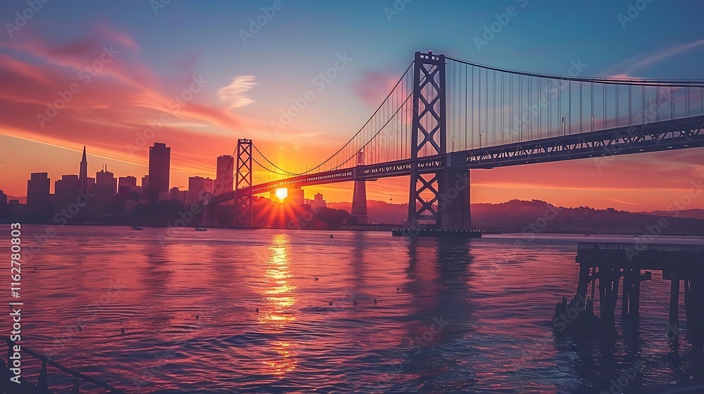 Fototapeta premium Beautiful cityscape and skyline of San Francisco at sunset, USA
