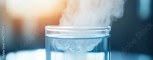 A close-up of a glass filled with hot water, creating steam and bubbles that rise, symbolizing warmth and refreshment. photo