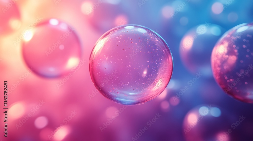Floating pink and purple bubbles in a dreamy atmosphere Floating pink and purple bubbles in a dreamy atmosphere