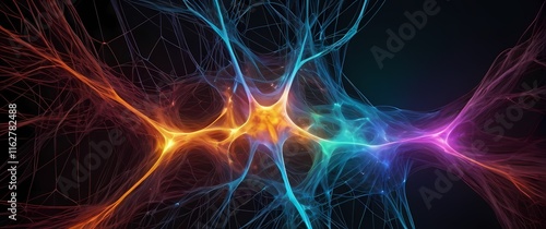 A striking image of a neural network with synapses firing in a colorful display of interconnectedness