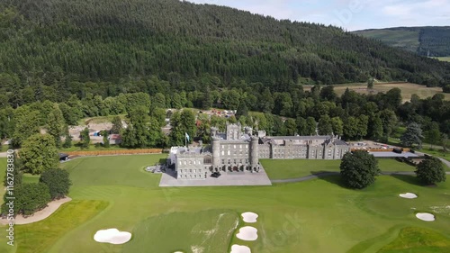 Aerial view of Taymouth Castle in Aberfeldy, Scotland, UK