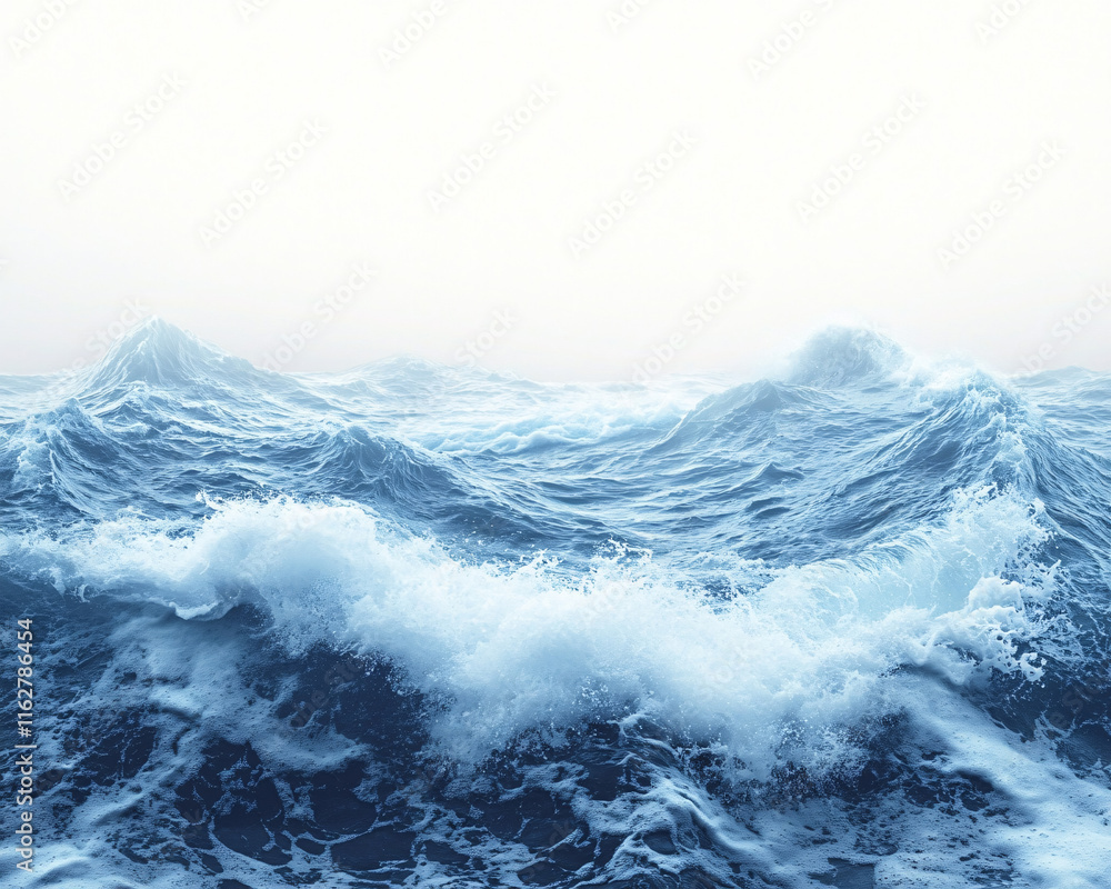 Fototapeta premium Ocean waves in motion, showing the energy of the sea with splashes and mist. 