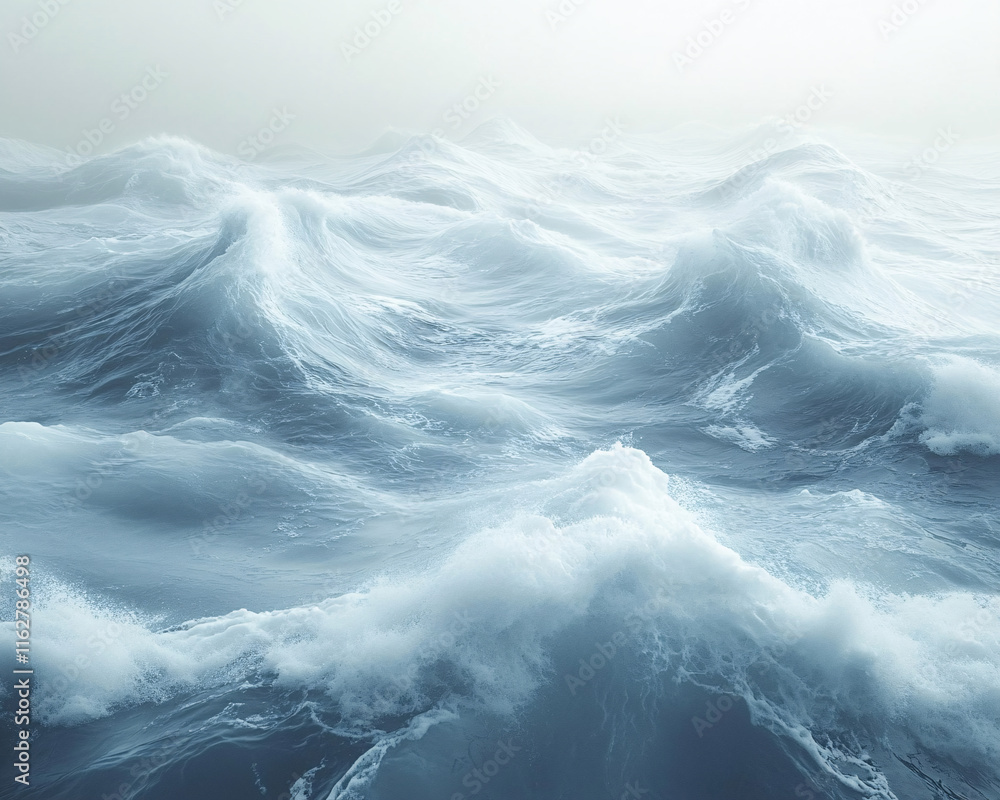 Fototapeta premium Ocean waves in motion, showing the energy of the sea with splashes and mist.
