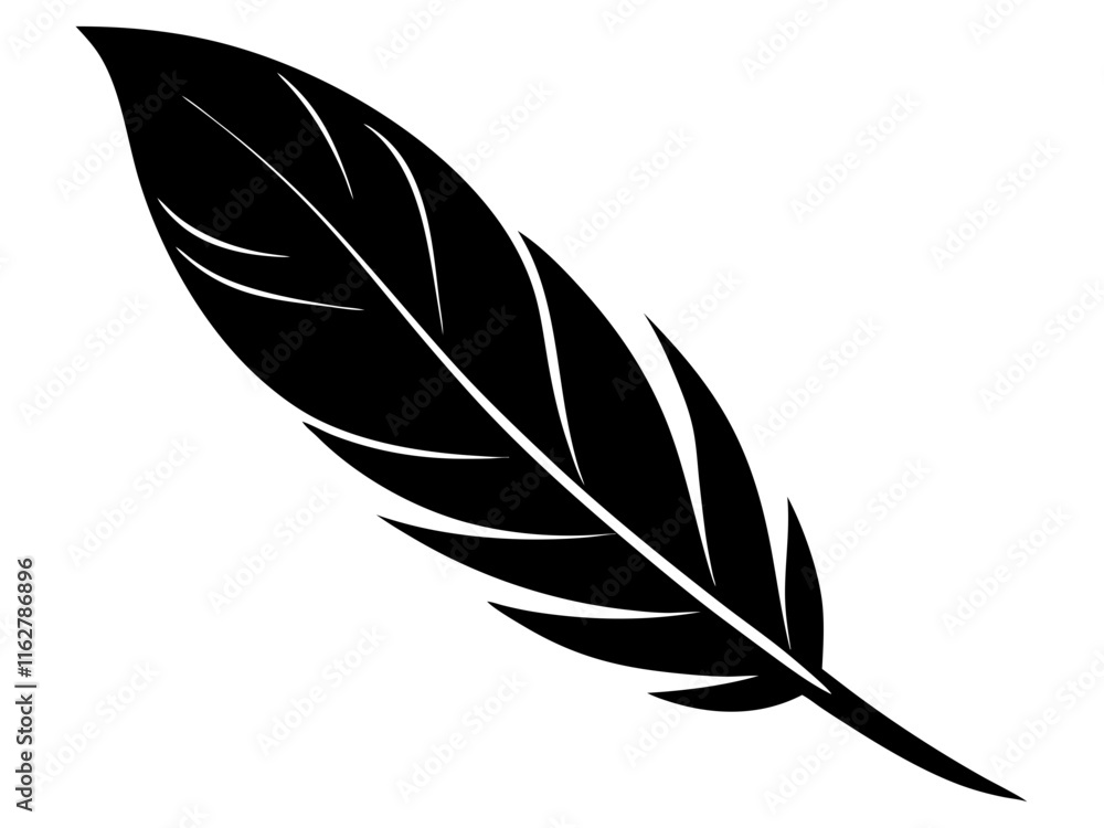 Obraz premium feather black silhouette vector, Simple silhouette Design vector icon with white background. 