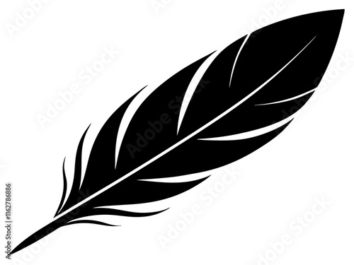 feather black silhouette vector, Simple silhouette Design vector icon with white background. 