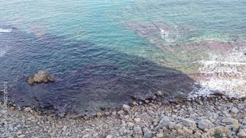 Aerial view with the drone of a cove, beach