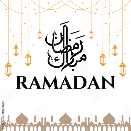 Ramadan is the month of blessing Ramadan Kareem text translation in Arabic lettering , Welcome Ramadan in Arabic