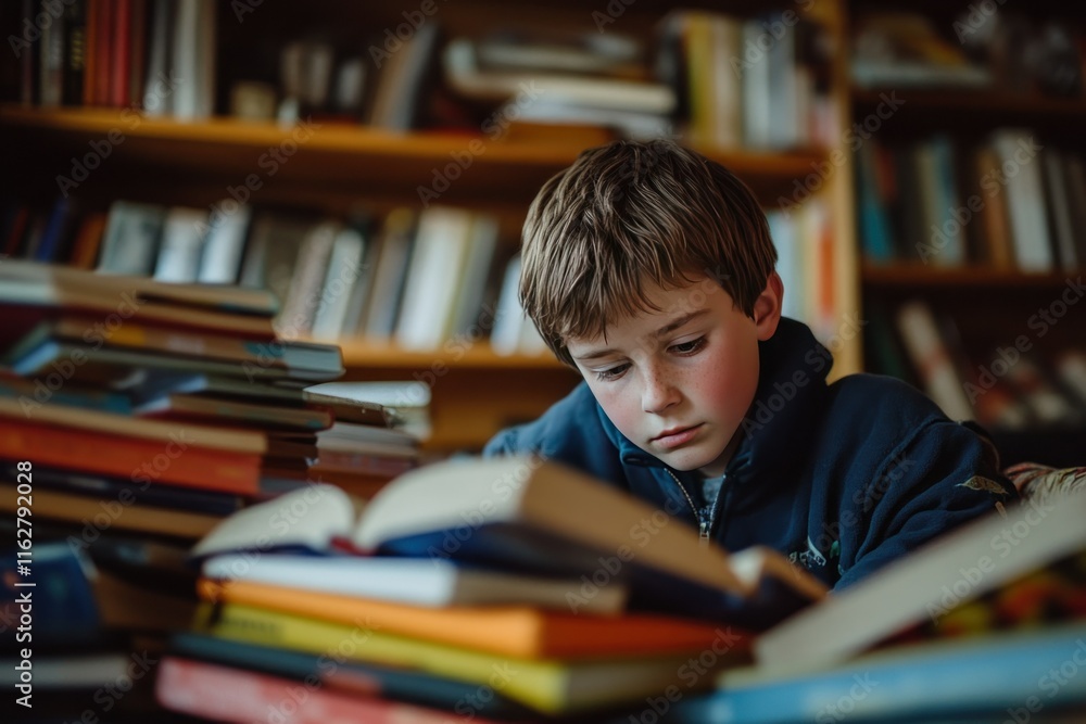 Young Boy Enjoying a Quiet Moment with a Book Young Boy Enjoying a Quiet Moment with a Book