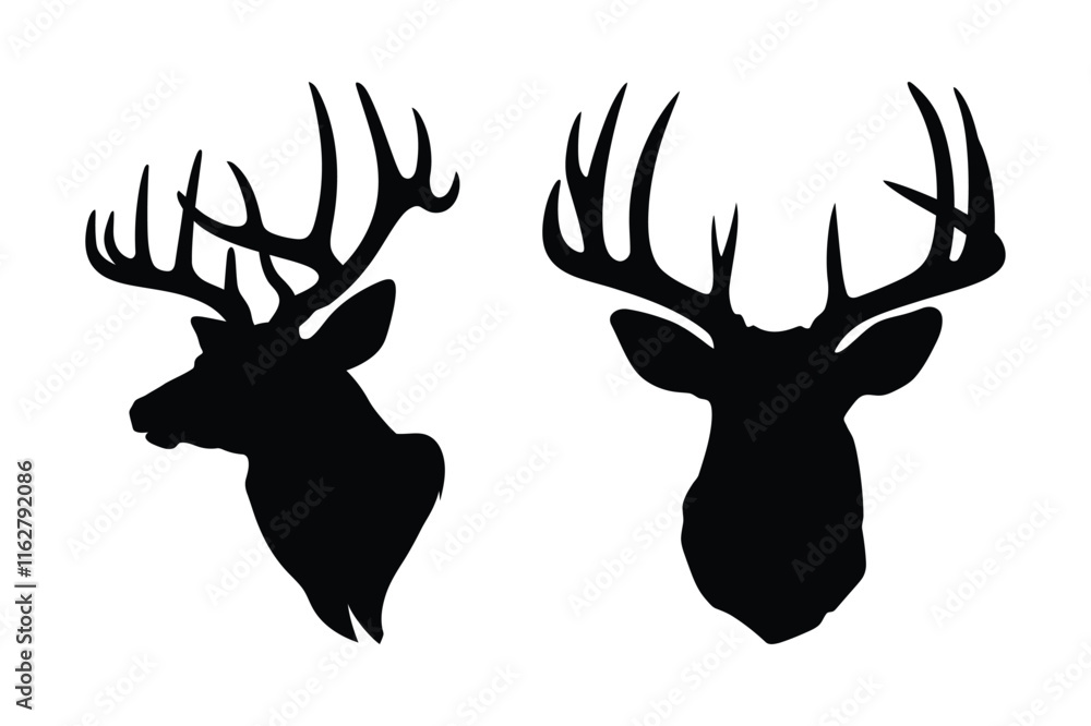 Set of Deer Antler Head Icons in Minimalist Style Set of Deer Antler Head Icons in Minimalist Style