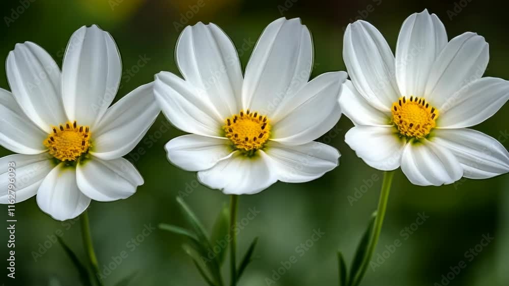 Beautiful white daisies bloom in a garden surrounded by lush green foliage during a sunny afternoon Beautiful white daisies bloom in a garden surrounded by lush green foliage during a sunny afternoon