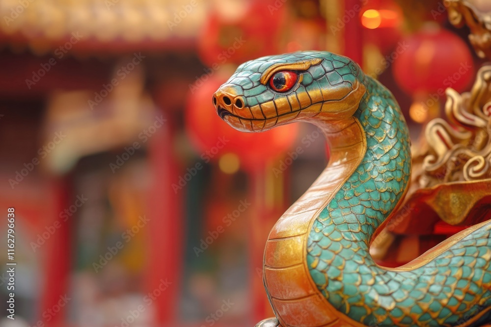Obraz premium A detailed shot of a serpent's face on a statue, suitable for use in illustrations or as a decorative element