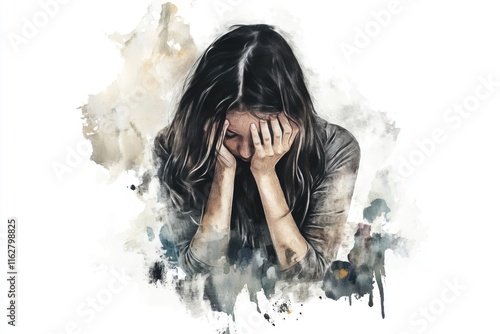 A woman sitting and covering her face with her hands, possibly feeling stressed or overwhelmed