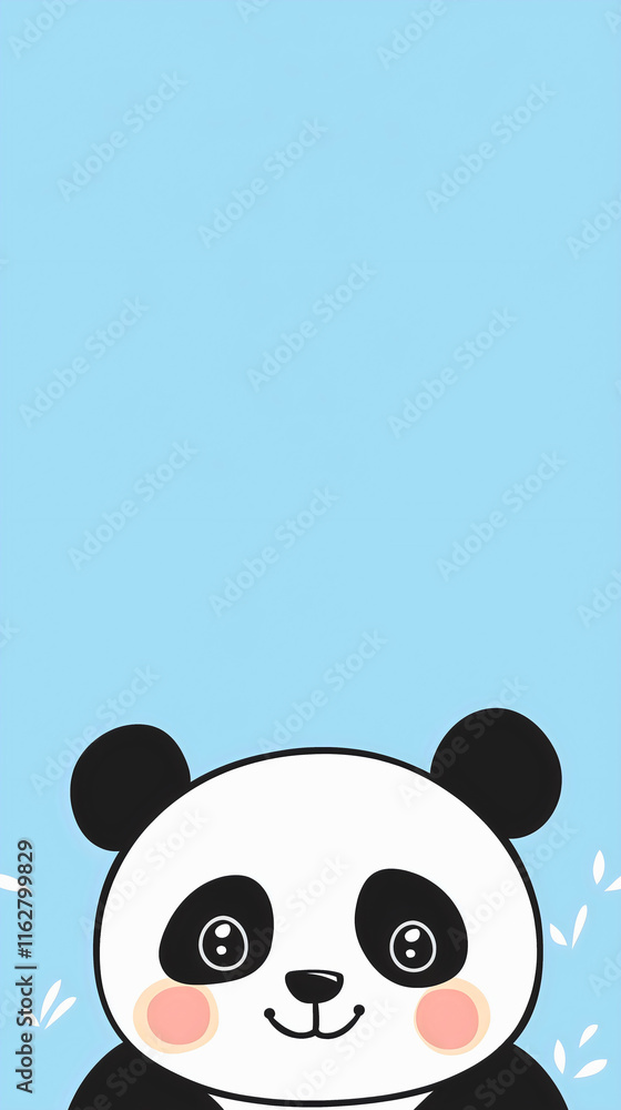 Obraz premium Baby panda cub among bamboo leaves, adorable kawaii bear with sweet smile, cheerful forest creature in nature, little zoo animal with happy face