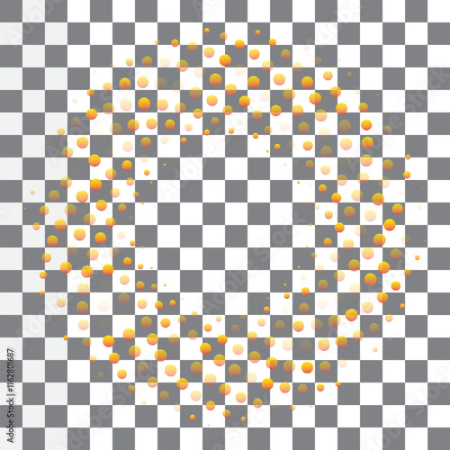Dots, circles spiral, swirl, twirl. Circular speckles, stipples illustration. Pointillist, pointillism, stippling art element on transparent background