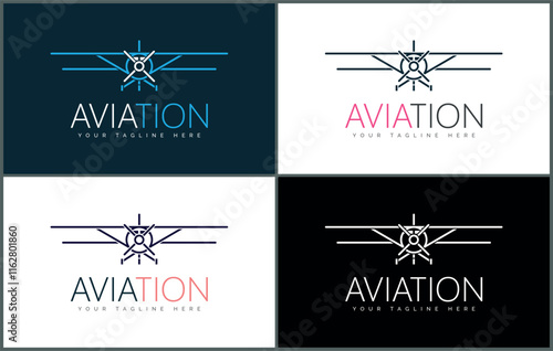 Aviation aircraft plane line art luxury logo set template design