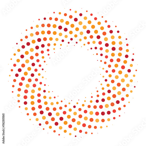 Dots, circles spiral, swirl, twirl. Circular speckles, stipples illustration. Pointillist, pointillism, stippling art element