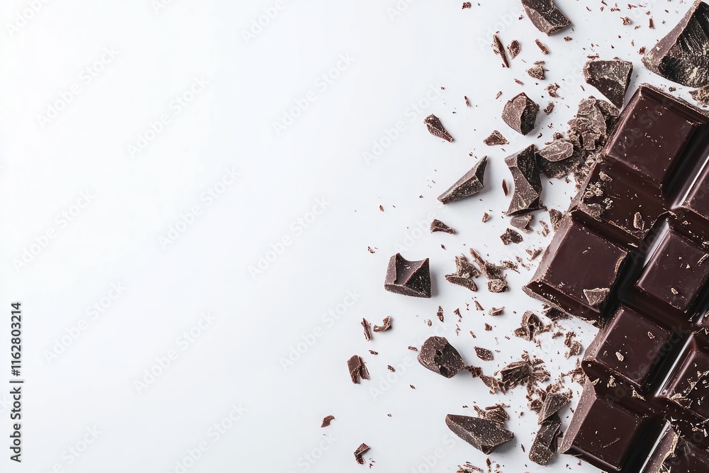 Fototapeta premium Rich Dark Chocolate Pieces Displayed on White Surface