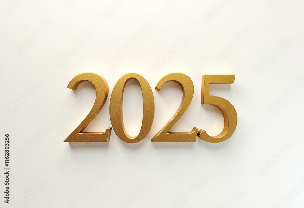 Golden 2025 numerals on a white background, signifying the new year. Golden 2025 numerals on a white background, signifying the new year.