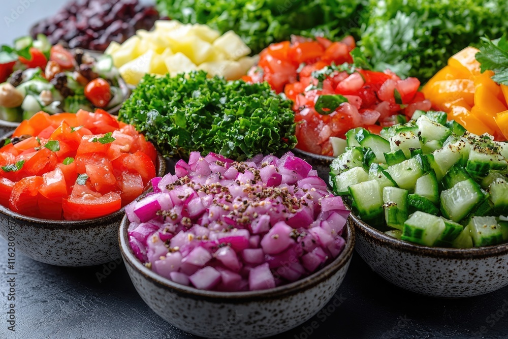 A table set with various vegetable options A table set with various vegetable options