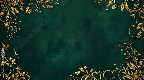 Elegant Christmas and New Year banner with golden filigree borders, bold typography and a velvety dark green background