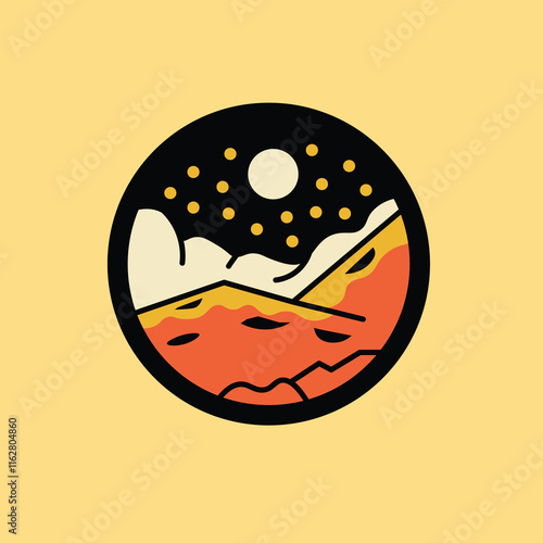 vintage mountain design logo illustration with sunrise color suitable to your brand identity, fashion, design tshirt, streetwear, merk, company, business, stopover place, holiday, season, and more