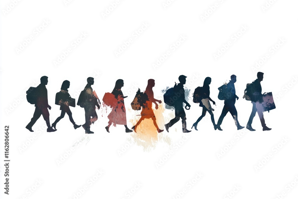 Group of people walking on a sidewalk or pedestrian crossing Group of people walking on a sidewalk or pedestrian crossing
