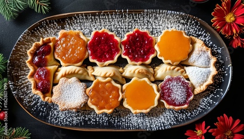 Delicious South African Hertzoggie Treats on Festive Plate with Colorful Toppings photo