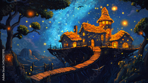 The night starfall. Starfall. Illustration photo