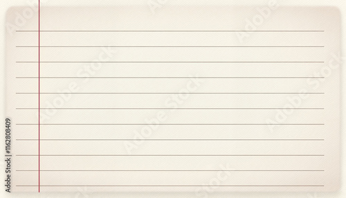 Blank lined index card with red margin on white background
