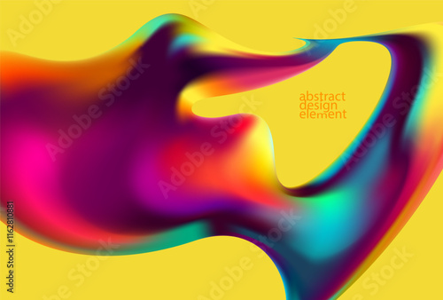 Abstract liquid holographic gradient shape. 3D Vector design element.