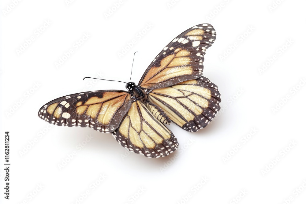 Fototapeta premium Close-up shot of a colorful butterfly perched on a white surface