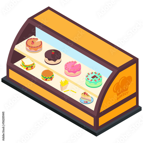 Isometric Bakery Showcase with Delicious Treats