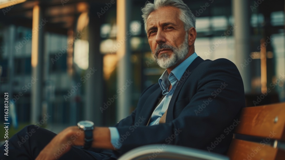 Smiling handsome businessman with crossed arms in modern office, middle-aged gray-haired man exuding confidence, business success concept. Smiling handsome businessman with crossed arms in modern office, middle-aged gray-haired man exuding confidence, business success concept.