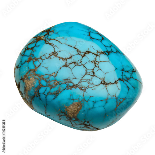 Natural polished turquoise gemstone mineral, isolated precious jewelry specimen with luxurious crystalline texture isolated