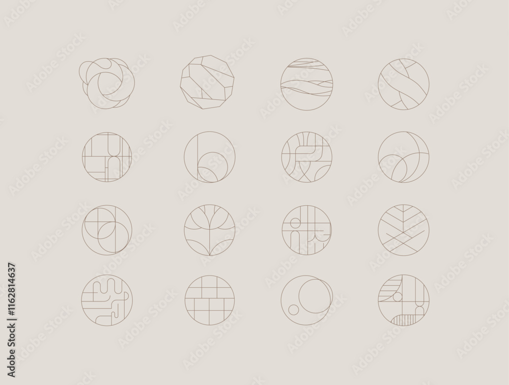 Circle shape icons drawing linear art style on light background