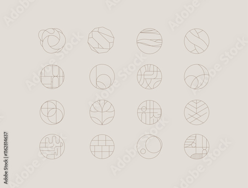 Obraz na płótnie Circle shape icons drawing linear art style on light background w salonie
