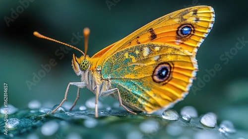 A close-up view of a butterfly resting on a leaf, showcasing its delicate features and the natural environment