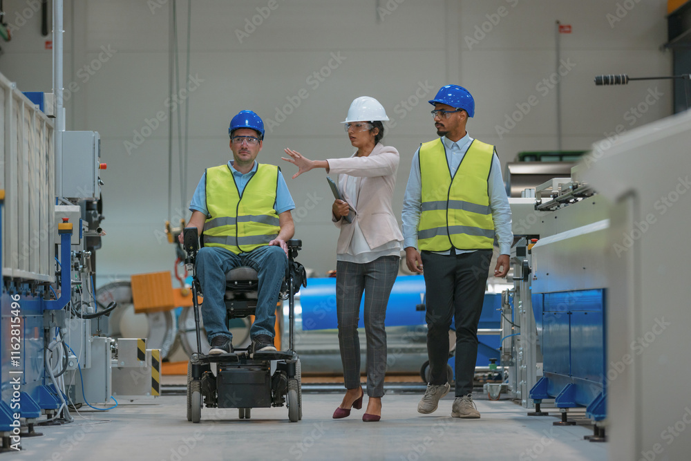 Diversity at work. Female manager with employee with disability and one african american. Diversity at work. Female manager with employee with disability and one african american.