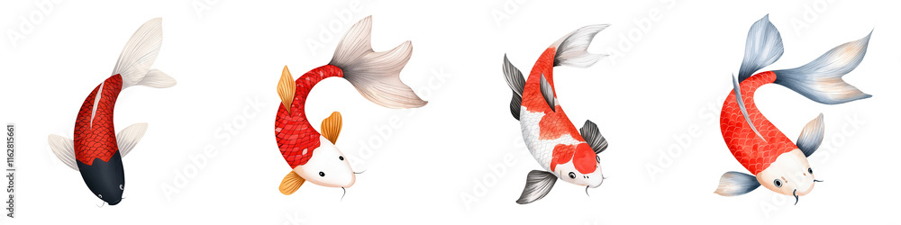Obraz premium Colorful Koi Fish Swimming Gracefully in a Clear Water Pond with Vibrant Scales and Smooth Fins, Symbolizing Peace and Tranquility in Nature