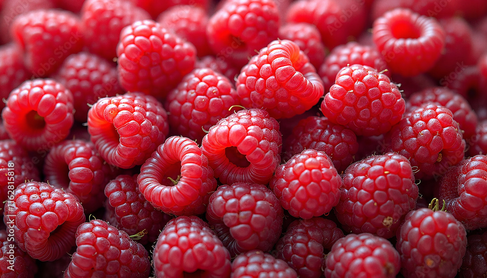 Fresh ripe raspberries in vibrant close-up Fresh ripe raspberries in vibrant close-up