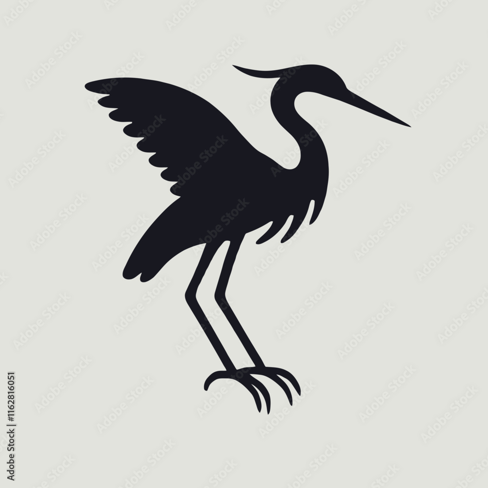 Obraz premium very simple flat and minimalist heron silhouette in black on a white background