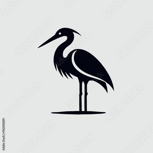 very simple flat and minimalist heron silhouette in black on a white background