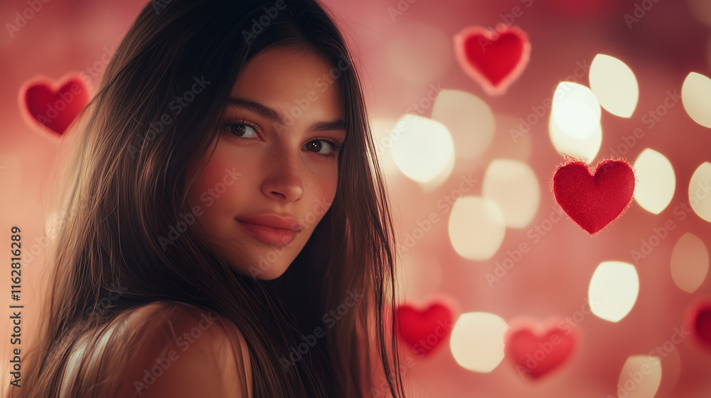 Valentine's Day, realistic 23 year old model girl with long hair poses for a Valentine's Day Valentine's Day, realistic 23 year old model girl with long hair poses for a Valentine's Day