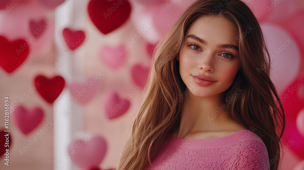 Valentine's Day, realistic 23 year old model girl with long hair poses for a Valentine's Day Valentine's Day, realistic 23 year old model girl with long hair poses for a Valentine's Day