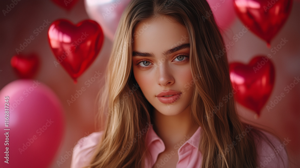 Valentine's Day, realistic 23 year old model girl with long hair poses for a Valentine's Day Valentine's Day, realistic 23 year old model girl with long hair poses for a Valentine's Day