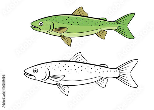 A detailed trout fish coloring page featuring intricate scales, flowing fins, and natural patterns. Perfect for kids and adults to explore creativity with vibrant colors!